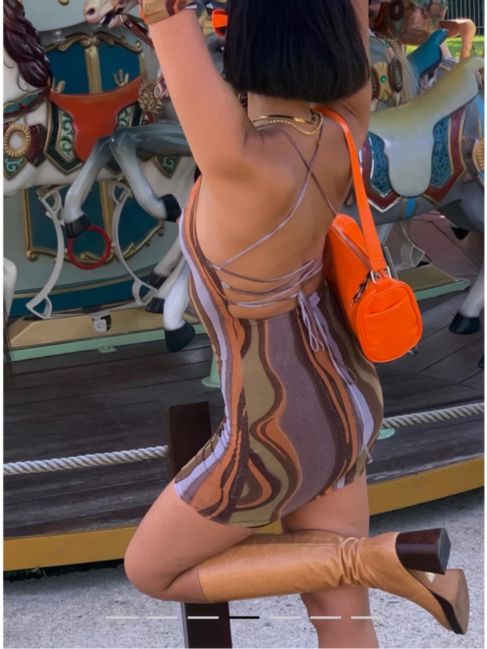 Motel Rocks Brown and Rust Mesh Panel Dress - Picture 2 of 7